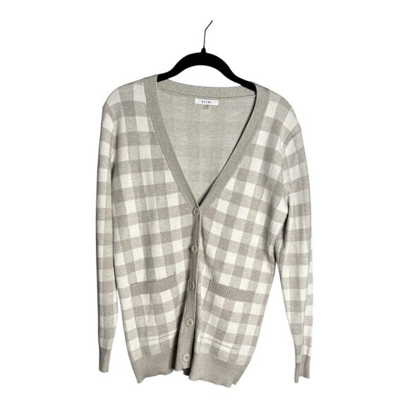 Sioni Gray and White Checkered Button Front Long Sleeve Cardigan Sweater Sz XS - Picture 1 of 7